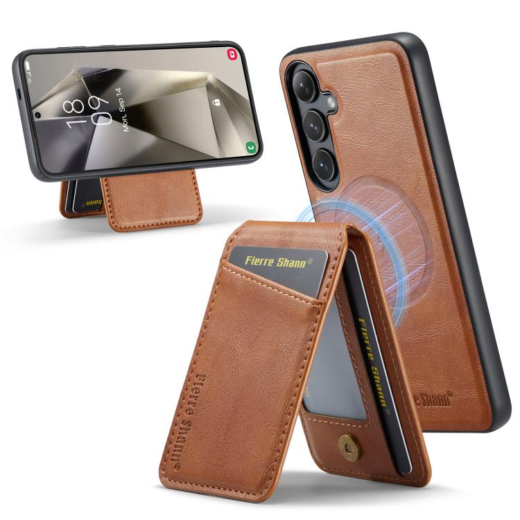 Fierre Shann Cowhide Vertical Flip Magnetic Card Holder Phone Case, For Samsung Galaxy S26+ 5G, For Samsung Galaxy S26 Ultra 5G, For Samsung Galaxy S26 5G, For Samsung Galaxy S25 5G, For Samsung Galaxy S25+ 5G, For Samsung Galaxy S25 Ultra 5G          ...