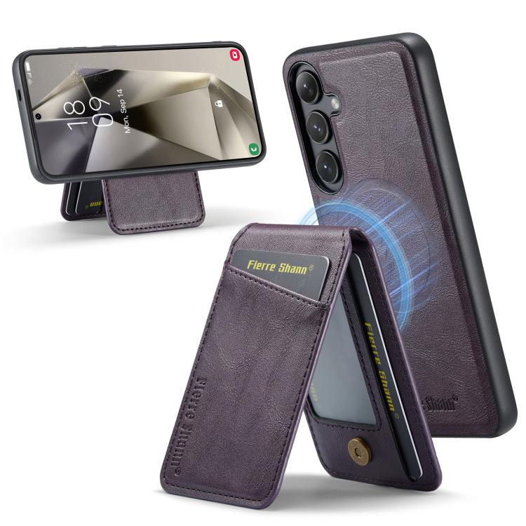 Fierre Shann Cowhide Vertical Flip Magnetic Card Holder Phone Case, For Samsung Galaxy S26+ 5G, For Samsung Galaxy S26 Ultra 5G, For Samsung Galaxy S26 5G, For Samsung Galaxy S25 5G, For Samsung Galaxy S25+ 5G, For Samsung Galaxy S25 Ultra 5G          ...