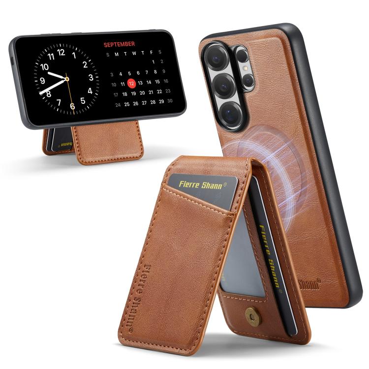 Fierre Shann Cowhide Vertical Flip Magnetic Card Holder Phone Case, For Samsung Galaxy S26+ 5G, For Samsung Galaxy S26 Ultra 5G, For Samsung Galaxy S26 5G, For Samsung Galaxy S25 5G, For Samsung Galaxy S25+ 5G, For Samsung Galaxy S25 Ultra 5G          ...