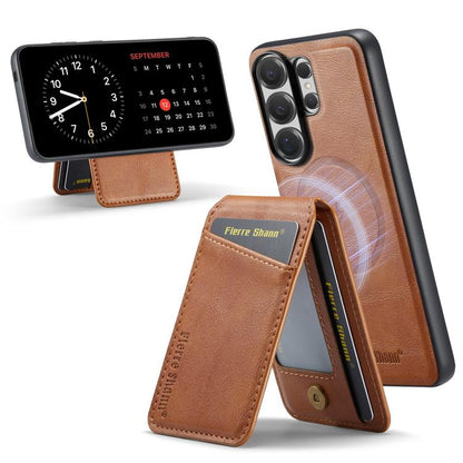 Fierre Shann Cowhide Vertical Flip Magnetic Card Holder Phone Case, For Samsung Galaxy S26+ 5G, For Samsung Galaxy S26 Ultra 5G, For Samsung Galaxy S26 5G, For Samsung Galaxy S25 5G, For Samsung Galaxy S25+ 5G, For Samsung Galaxy S25 Ultra 5G          ...