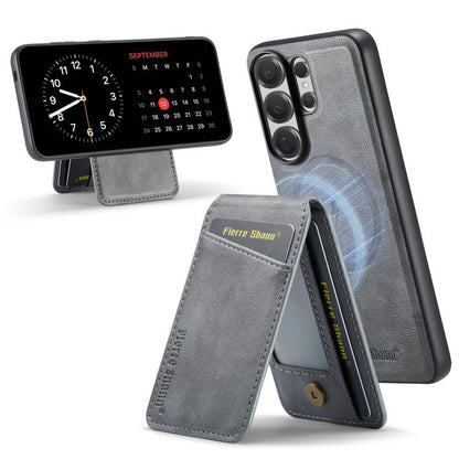 Fierre Shann Cowhide Vertical Flip Magnetic Card Holder Phone Case, For Samsung Galaxy S26+ 5G, For Samsung Galaxy S26 Ultra 5G, For Samsung Galaxy S26 5G, For Samsung Galaxy S25 5G, For Samsung Galaxy S25+ 5G, For Samsung Galaxy S25 Ultra 5G          ...