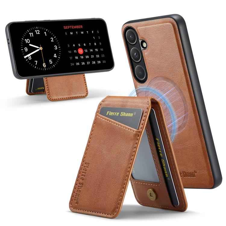 Fierre Shann Cowhide Vertical Flip Magnetic Card Holder Phone Case, For Samsung Galaxy S26+ 5G, For Samsung Galaxy S26 Ultra 5G, For Samsung Galaxy S26 5G, For Samsung Galaxy S25 5G, For Samsung Galaxy S25+ 5G, For Samsung Galaxy S25 Ultra 5G          ...