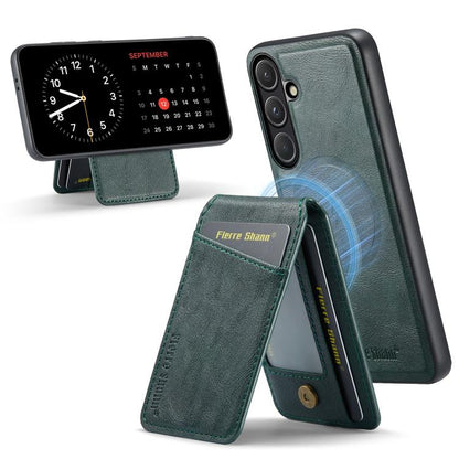 Fierre Shann Cowhide Vertical Flip Magnetic Card Holder Phone Case, For Samsung Galaxy S26+ 5G, For Samsung Galaxy S26 Ultra 5G, For Samsung Galaxy S26 5G, For Samsung Galaxy S25 5G, For Samsung Galaxy S25+ 5G, For Samsung Galaxy S25 Ultra 5G          ...