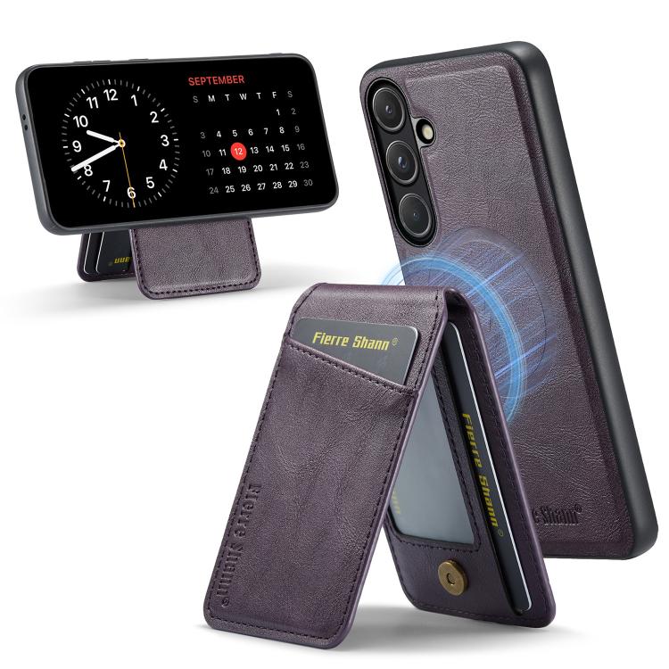 Fierre Shann Cowhide Vertical Flip Magnetic Card Holder Phone Case, For Samsung Galaxy S26+ 5G, For Samsung Galaxy S26 Ultra 5G, For Samsung Galaxy S26 5G, For Samsung Galaxy S25 5G, For Samsung Galaxy S25+ 5G, For Samsung Galaxy S25 Ultra 5G          ...