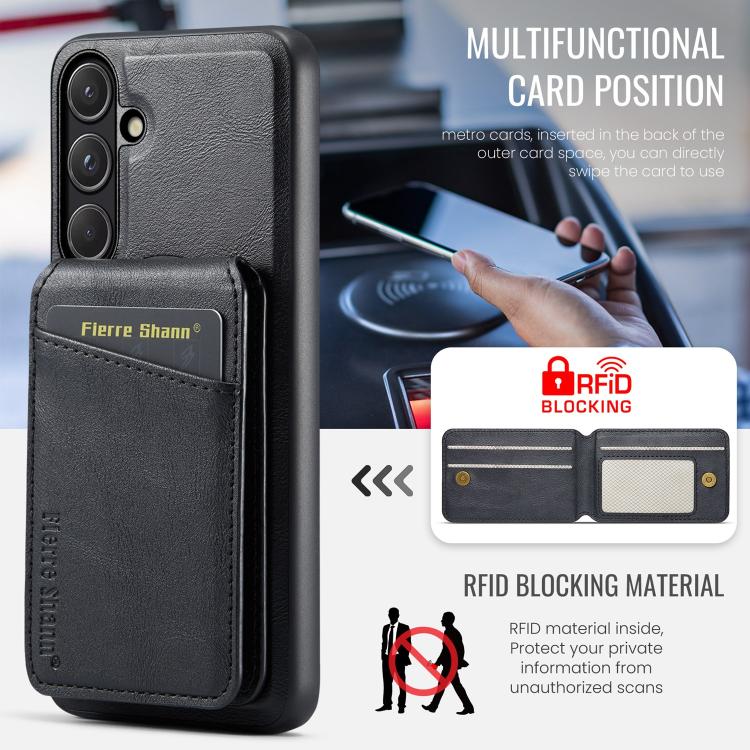 Fierre Shann Cowhide Vertical Flip Magnetic Card Holder Phone Case, For Samsung Galaxy S26+ 5G, For Samsung Galaxy S26 Ultra 5G, For Samsung Galaxy S26 5G, For Samsung Galaxy S25 5G, For Samsung Galaxy S25+ 5G, For Samsung Galaxy S25 Ultra 5G          ...