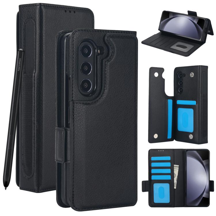 Solid Color Multifunctional Folding Leather Phone Case with Pen Slot