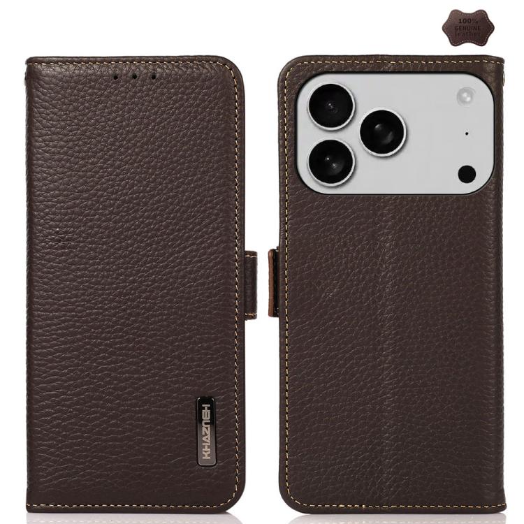 KHAZNEH Side-Magnetic Litchi Genuine Leather RFID Case