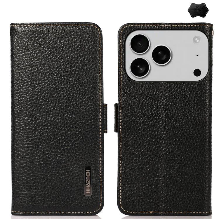 KHAZNEH Side-Magnetic Litchi Genuine Leather RFID Case