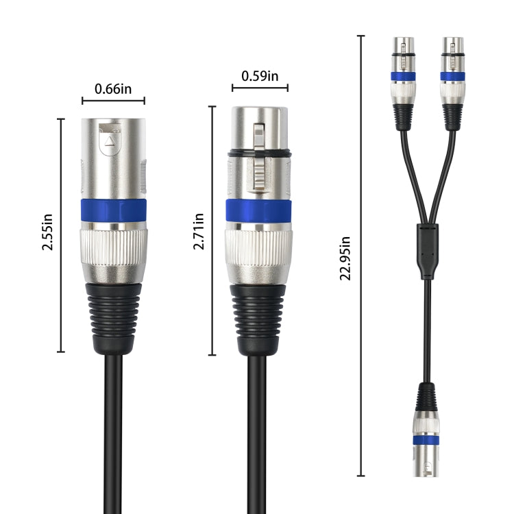 2055YMFF-05 XLR 3pin Male to Dual Female Audio Cable, Length: 50cm