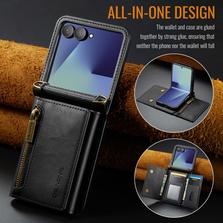 DG.MING M5 Series Zip RFID Multi Card Detachable Leather Phone Case with Long Lanyard