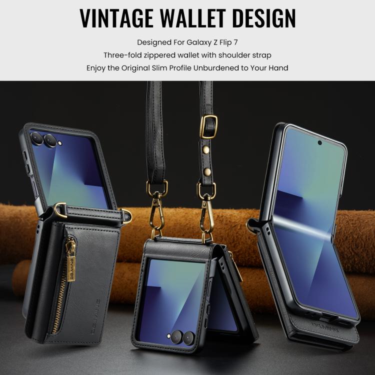 DG.MING M5 Series Zip RFID Multi Card Detachable Leather Phone Case with Long Lanyard