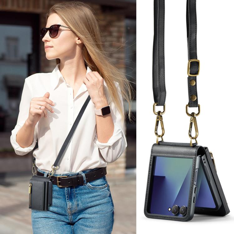 DG.MING M5 Series Zip RFID Multi Card Detachable Leather Phone Case with Long Lanyard