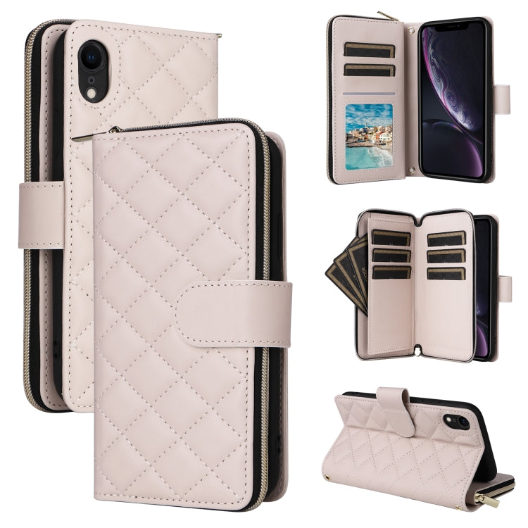 Crossbody Rhombic Zipper Tower Buckle Leather Phone Case with Lanyard