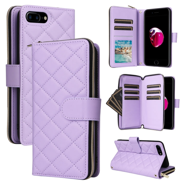 Crossbody Rhombic Zipper Tower Buckle Leather Phone Case with Lanyard