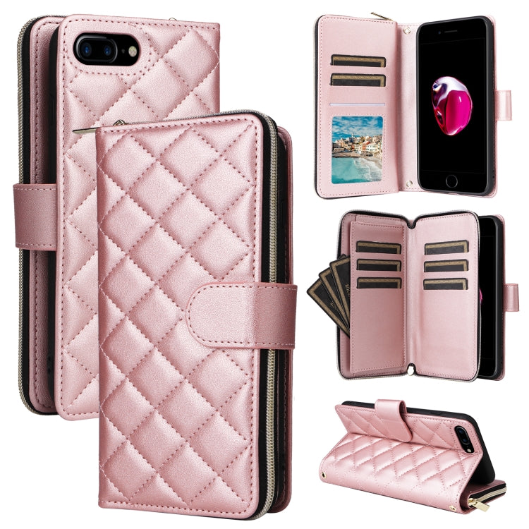 Crossbody Rhombic Zipper Tower Buckle Leather Phone Case with Lanyard