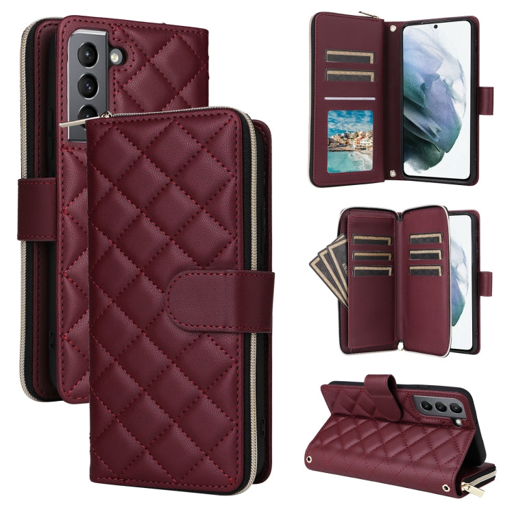Crossbody Rhombic Zipper Tower Buckle Leather Phone Case with Lanyard, For Samsung Galaxy S22 5G, For Samsung Galaxy S21 FE 5G, For Samsung Galaxy S21 5G, For Samsung Galaxy S21+ 5G, For Samsung Galaxy S21 Ultra 5G