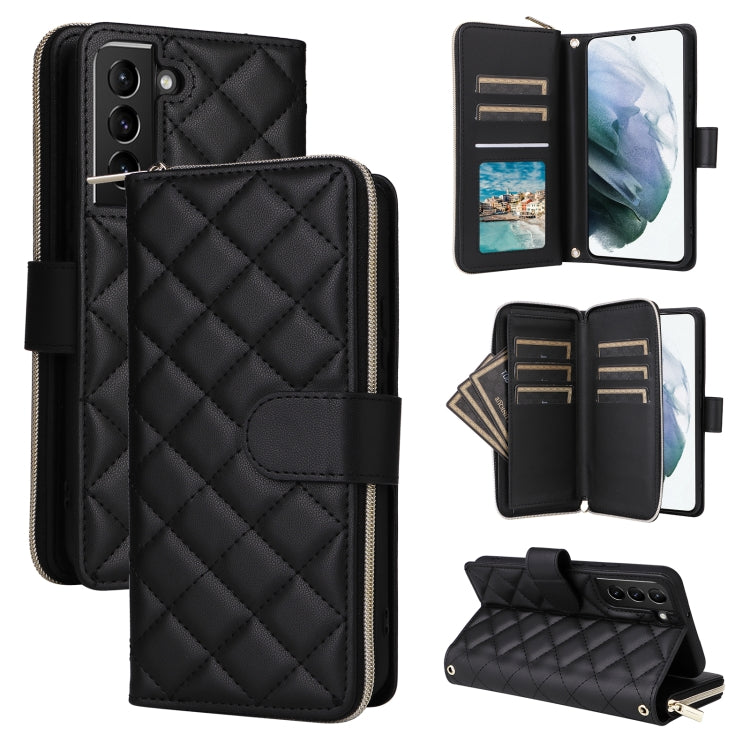 Crossbody Rhombic Zipper Tower Buckle Leather Phone Case with Lanyard, For Samsung Galaxy S22 5G, For Samsung Galaxy S21 FE 5G, For Samsung Galaxy S21 5G, For Samsung Galaxy S21+ 5G, For Samsung Galaxy S21 Ultra 5G