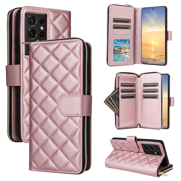 Crossbody Rhombic Zipper Tower Buckle Leather Phone Case with Lanyard, For Samsung Galaxy S22 5G, For Samsung Galaxy S21 FE 5G, For Samsung Galaxy S21 5G, For Samsung Galaxy S21+ 5G, For Samsung Galaxy S21 Ultra 5G