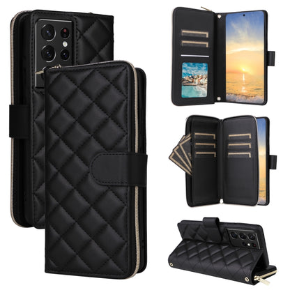 Crossbody Rhombic Zipper Tower Buckle Leather Phone Case with Lanyard, For Samsung Galaxy S22 5G, For Samsung Galaxy S21 FE 5G, For Samsung Galaxy S21 5G, For Samsung Galaxy S21+ 5G, For Samsung Galaxy S21 Ultra 5G