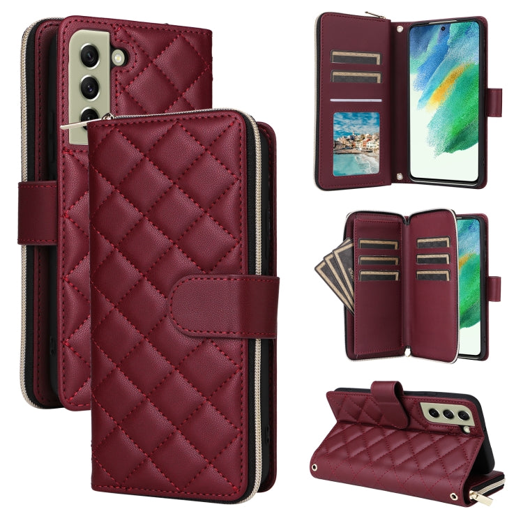 Crossbody Rhombic Zipper Tower Buckle Leather Phone Case with Lanyard, For Samsung Galaxy S22 5G, For Samsung Galaxy S21 FE 5G, For Samsung Galaxy S21 5G, For Samsung Galaxy S21+ 5G, For Samsung Galaxy S21 Ultra 5G