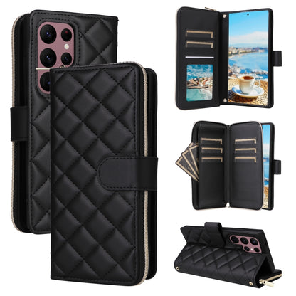 Crossbody Rhombic Zipper Tower Buckle Leather Phone Case with Lanyard, For Samsung Galaxy S24 Ultra 5G, For Samsung Galaxy S24+ 5G, For Samsung Galaxy S24 5G, For Samsung Galaxy S23 FE 5G, For Samsung Galaxy S23 Ultra 5G, For Samsung Galaxy S23+       ...