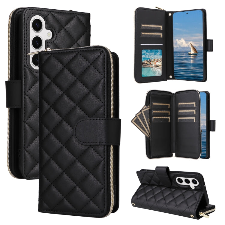Crossbody Rhombic Zipper Tower Buckle Leather Phone Case with Lanyard, For Samsung Galaxy S24 Ultra 5G, For Samsung Galaxy S24+ 5G, For Samsung Galaxy S24 5G, For Samsung Galaxy S23 FE 5G, For Samsung Galaxy S23 Ultra 5G, For Samsung Galaxy S23+       ...