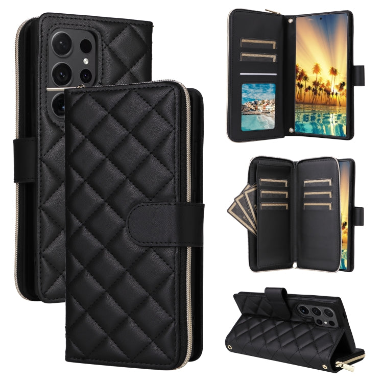 Crossbody Rhombic Zipper Tower Buckle Leather Phone Case with Lanyard, For Samsung Galaxy S24 Ultra 5G, For Samsung Galaxy S24+ 5G, For Samsung Galaxy S24 5G, For Samsung Galaxy S23 FE 5G, For Samsung Galaxy S23 Ultra 5G, For Samsung Galaxy S23+       ...