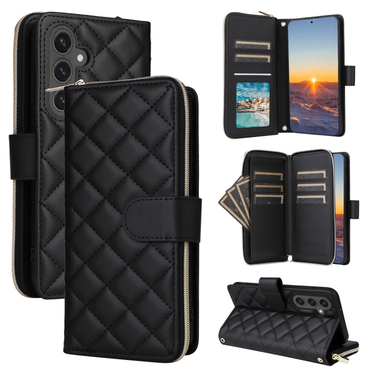 Crossbody Rhombic Zipper Tower Buckle Leather Phone Case with Lanyard, For Samsung Galaxy S26+ 5G, For Samsung Galaxy S26 Ultra 5G, For Samsung Galaxy S26 5G, For Samsung Galaxy S25 FE 5G, For Samsung Galaxy S25 Edge 5G, For Samsung Galaxy S25 5G      ...