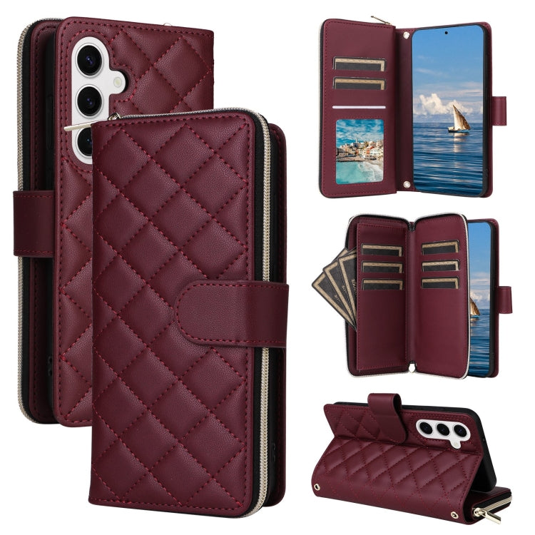Crossbody Rhombic Zipper Tower Buckle Leather Phone Case with Lanyard, For Samsung Galaxy S26+ 5G, For Samsung Galaxy S26 Ultra 5G, For Samsung Galaxy S26 5G, For Samsung Galaxy S25 FE 5G, For Samsung Galaxy S25 Edge 5G, For Samsung Galaxy S25 5G      ...