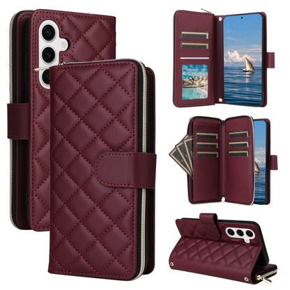 Crossbody Rhombic Zipper Tower Buckle Leather Phone Case with Lanyard, For Samsung Galaxy S26+ 5G, For Samsung Galaxy S26 Ultra 5G, For Samsung Galaxy S26 5G, For Samsung Galaxy S25 FE 5G, For Samsung Galaxy S25 Edge 5G, For Samsung Galaxy S25 5G      ...