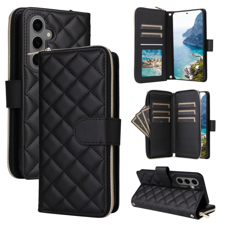 Crossbody Rhombic Zipper Tower Buckle Leather Phone Case with Lanyard, For Samsung Galaxy S26+ 5G, For Samsung Galaxy S26 Ultra 5G, For Samsung Galaxy S26 5G, For Samsung Galaxy S25 FE 5G, For Samsung Galaxy S25 Edge 5G, For Samsung Galaxy S25 5G      ...