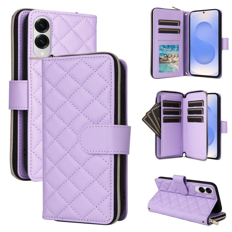 Crossbody Rhombic Zipper Tower Buckle Leather Phone Case with Lanyard, For Samsung Galaxy S26+ 5G, For Samsung Galaxy S26 Ultra 5G, For Samsung Galaxy S26 5G, For Samsung Galaxy S25 FE 5G, For Samsung Galaxy S25 Edge 5G, For Samsung Galaxy S25 5G      ...