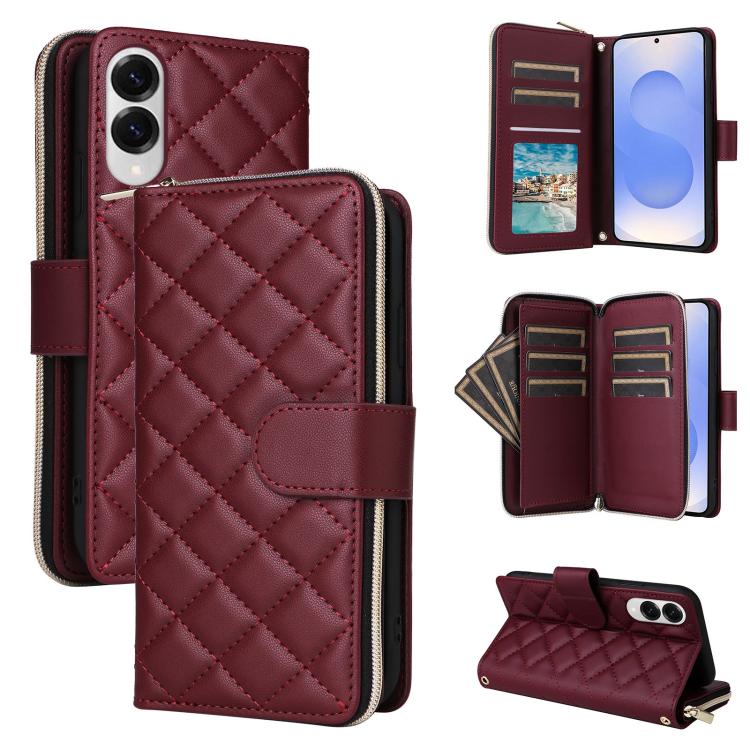 Crossbody Rhombic Zipper Tower Buckle Leather Phone Case with Lanyard, For Samsung Galaxy S26+ 5G, For Samsung Galaxy S26 Ultra 5G, For Samsung Galaxy S26 5G, For Samsung Galaxy S25 FE 5G, For Samsung Galaxy S25 Edge 5G, For Samsung Galaxy S25 5G      ...