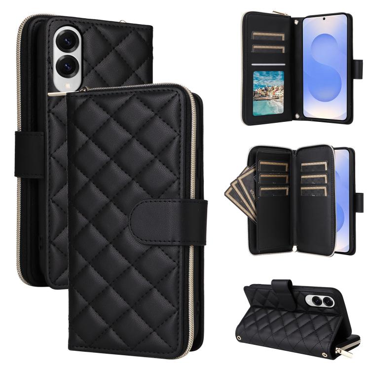 Crossbody Rhombic Zipper Tower Buckle Leather Phone Case with Lanyard, For Samsung Galaxy S26+ 5G, For Samsung Galaxy S26 Ultra 5G, For Samsung Galaxy S26 5G, For Samsung Galaxy S25 FE 5G, For Samsung Galaxy S25 Edge 5G, For Samsung Galaxy S25 5G      ...