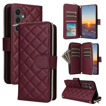 Crossbody Rhombic Zipper Tower Buckle Leather Phone Case with Lanyard, For Samsung Galaxy S26+ 5G, For Samsung Galaxy S26 Ultra 5G, For Samsung Galaxy S26 5G, For Samsung Galaxy S25 FE 5G, For Samsung Galaxy S25 Edge 5G, For Samsung Galaxy S25 5G      ...