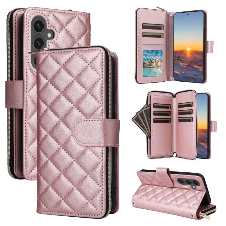 Crossbody Rhombic Zipper Tower Buckle Leather Phone Case with Lanyard, For Samsung Galaxy S26+ 5G, For Samsung Galaxy S26 Ultra 5G, For Samsung Galaxy S26 5G, For Samsung Galaxy S25 FE 5G, For Samsung Galaxy S25 Edge 5G, For Samsung Galaxy S25 5G      ...