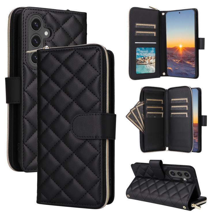 Crossbody Rhombic Zipper Tower Buckle Leather Phone Case with Lanyard, For Samsung Galaxy S26+ 5G, For Samsung Galaxy S26 Ultra 5G, For Samsung Galaxy S26 5G, For Samsung Galaxy S25 FE 5G, For Samsung Galaxy S25 Edge 5G, For Samsung Galaxy S25 5G      ...