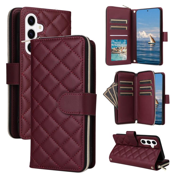 Crossbody Rhombic Zipper Tower Buckle Leather Phone Case with Lanyard, For Samsung Galaxy S26+ 5G, For Samsung Galaxy S26 Ultra 5G, For Samsung Galaxy S26 5G, For Samsung Galaxy S25 FE 5G, For Samsung Galaxy S25 Edge 5G, For Samsung Galaxy S25 5G      ...