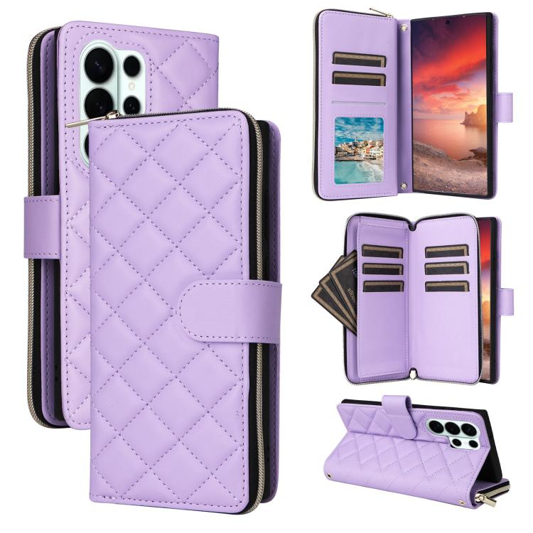 Crossbody Rhombic Zipper Tower Buckle Leather Phone Case with Lanyard, For Samsung Galaxy S26+ 5G, For Samsung Galaxy S26 Ultra 5G, For Samsung Galaxy S26 5G, For Samsung Galaxy S25 FE 5G, For Samsung Galaxy S25 Edge 5G, For Samsung Galaxy S25 5G      ...