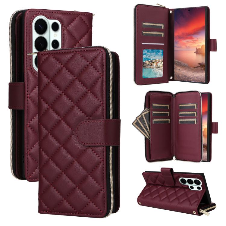 Crossbody Rhombic Zipper Tower Buckle Leather Phone Case with Lanyard, For Samsung Galaxy S26+ 5G, For Samsung Galaxy S26 Ultra 5G, For Samsung Galaxy S26 5G, For Samsung Galaxy S25 FE 5G, For Samsung Galaxy S25 Edge 5G, For Samsung Galaxy S25 5G      ...