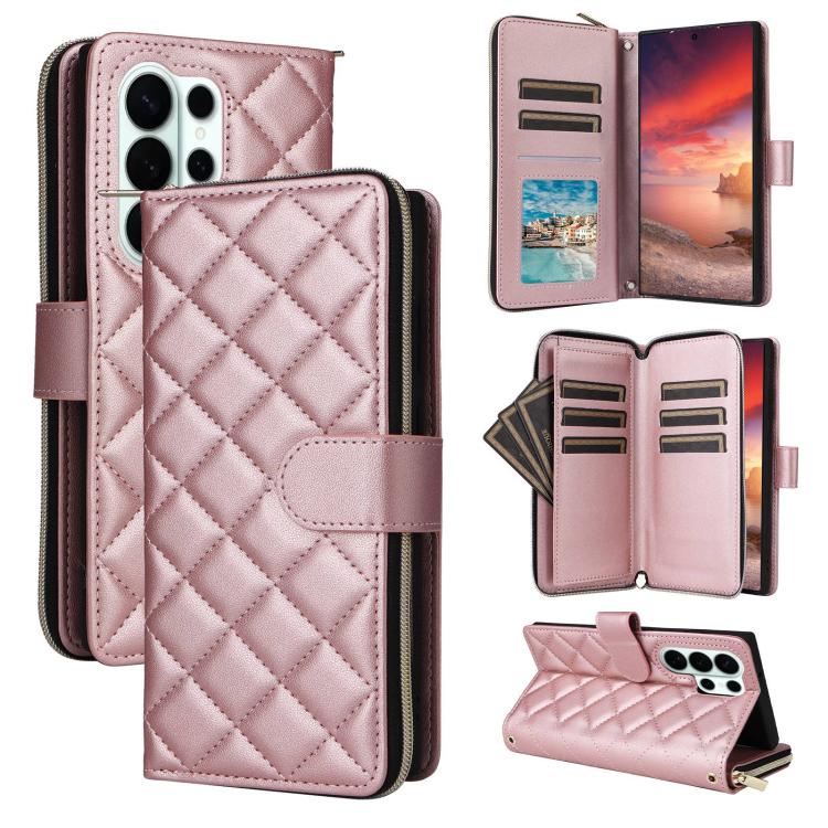 Crossbody Rhombic Zipper Tower Buckle Leather Phone Case with Lanyard, For Samsung Galaxy S26+ 5G, For Samsung Galaxy S26 Ultra 5G, For Samsung Galaxy S26 5G, For Samsung Galaxy S25 FE 5G, For Samsung Galaxy S25 Edge 5G, For Samsung Galaxy S25 5G      ...
