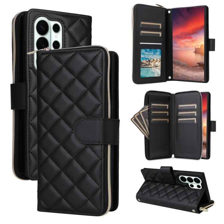 Crossbody Rhombic Zipper Tower Buckle Leather Phone Case with Lanyard, For Samsung Galaxy S26+ 5G, For Samsung Galaxy S26 Ultra 5G, For Samsung Galaxy S26 5G, For Samsung Galaxy S25 FE 5G, For Samsung Galaxy S25 Edge 5G, For Samsung Galaxy S25 5G      ...