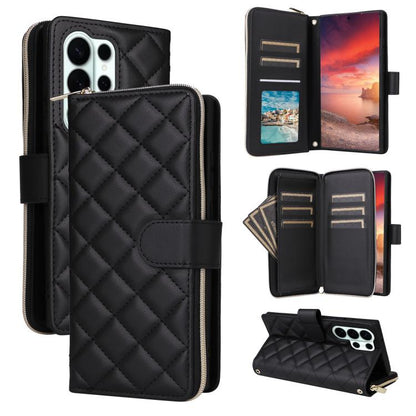 Crossbody Rhombic Zipper Tower Buckle Leather Phone Case with Lanyard, For Samsung Galaxy S26+ 5G, For Samsung Galaxy S26 Ultra 5G, For Samsung Galaxy S26 5G, For Samsung Galaxy S25 FE 5G, For Samsung Galaxy S25 Edge 5G, For Samsung Galaxy S25 5G      ...