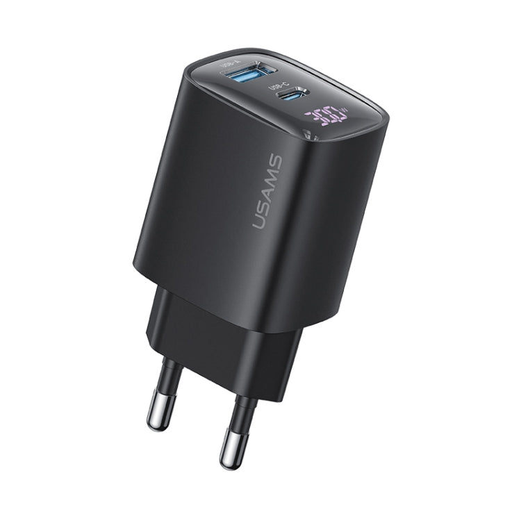 USAMS CC229 30W USB+USB-C / Type-C Dual Port GaN Digital Display Charger, Specifications: EU Plug
