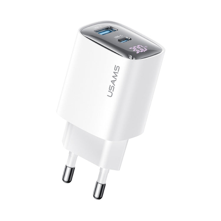 USAMS CC229 30W USB+USB-C / Type-C Dual Port GaN Digital Display Charger, Specifications: EU Plug