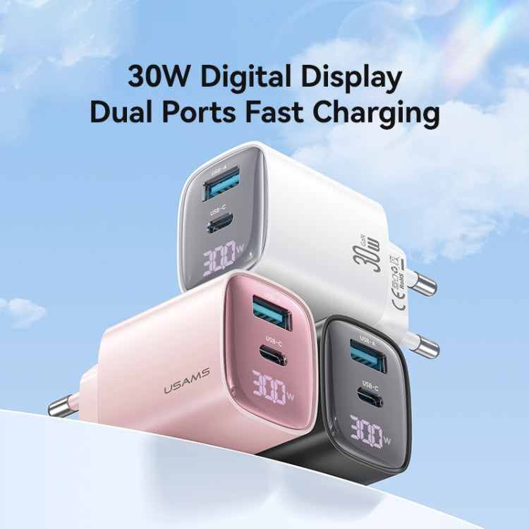 USAMS CC229 30W USB+USB-C / Type-C Dual Port GaN Digital Display Charger, Specifications: EU Plug