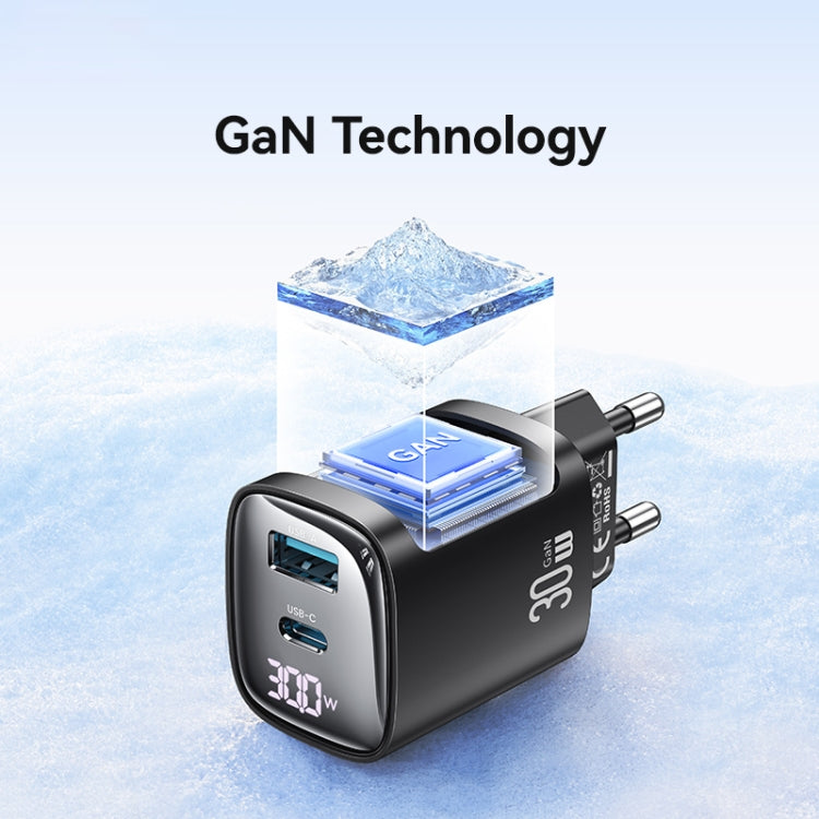 USAMS CC229 30W USB+USB-C / Type-C Dual Port GaN Digital Display Charger, Specifications: EU Plug