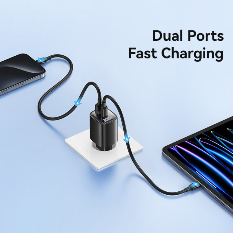 USAMS CC229 30W USB+USB-C / Type-C Dual Port GaN Digital Display Charger, Specifications: EU Plug