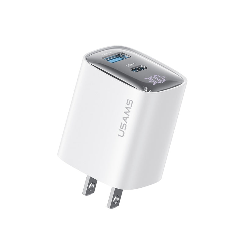 USAMS CC230 30W USB+USB-C / Type-C Dual Port GaN Digital Display Charger, Specifications: US Plug