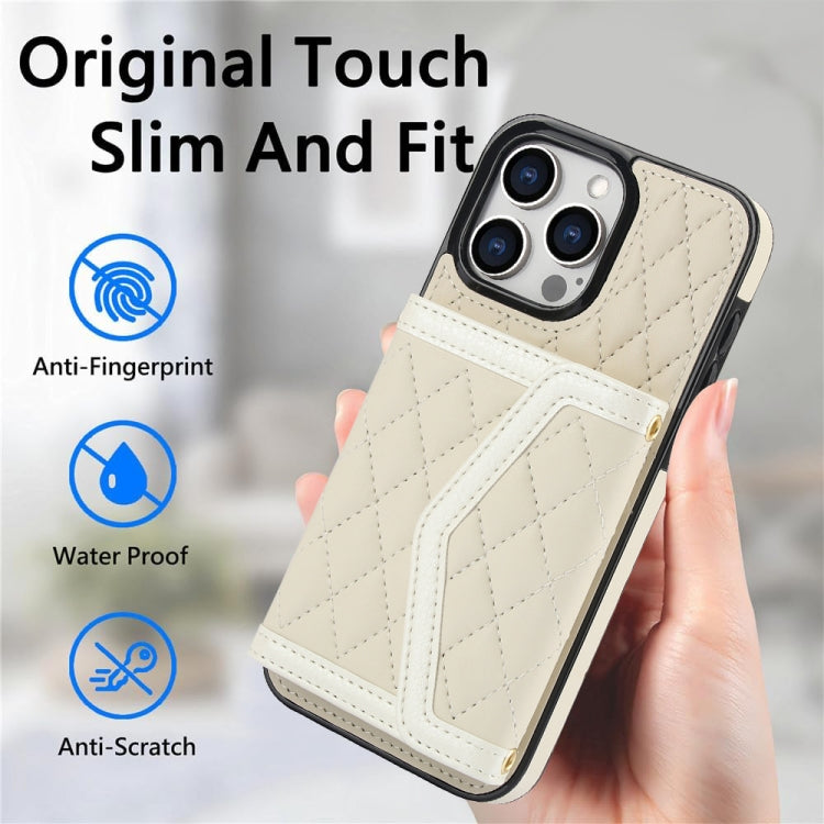 Splicing Rhombic Texture Card Bag Phone Case with Long Lanyard